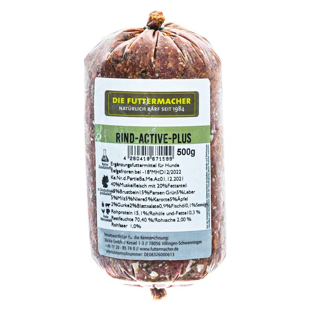 Hundefutter gefroren in der 500 Gramm Wurst